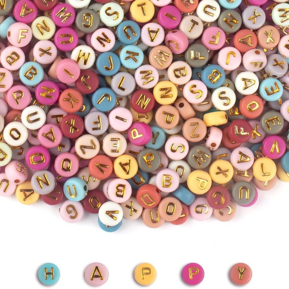 1000PCS Colourful Letter Beads for Threading, 4 x 7 MM Acrylic Round Beads for J
